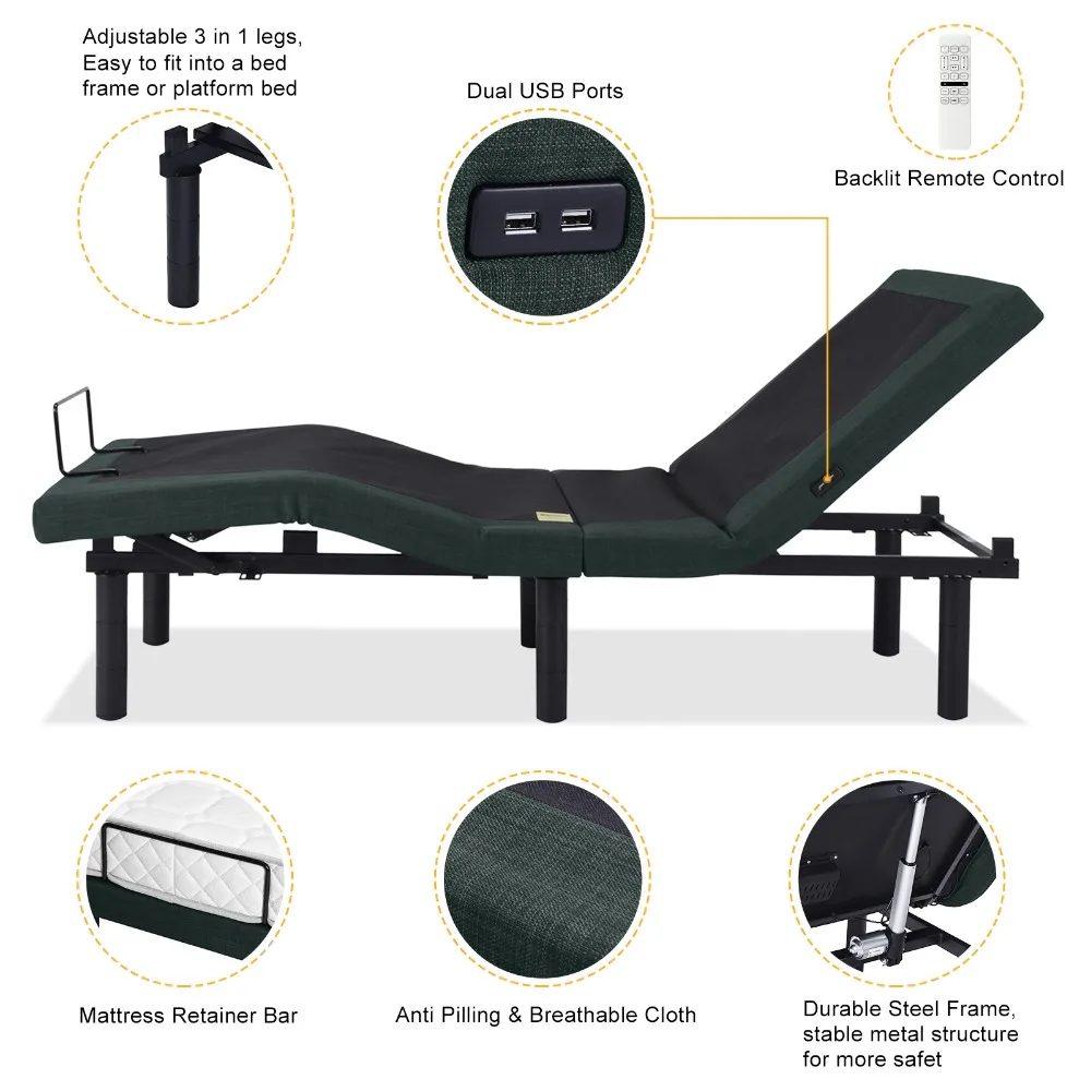 Electric lifting bed with adjustable feet 4-point massage 2 USB lights and wireless remote control Massage Chair