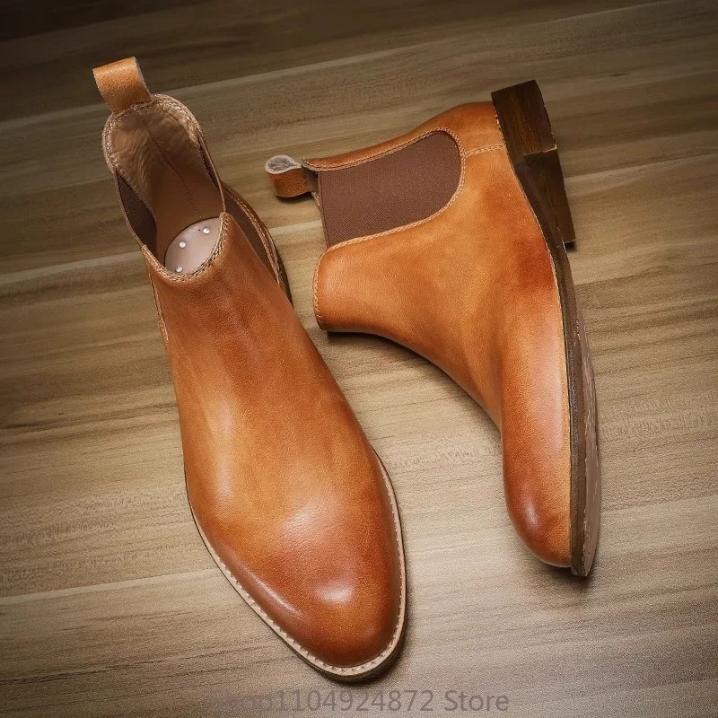

Мужские ботинки челси из твердой ткани, винтажная уличная рабочая обувь премиум-класса из воловьей кожи, роскошные британские мотоциклетные ботинки, походные ботинки для пустыни