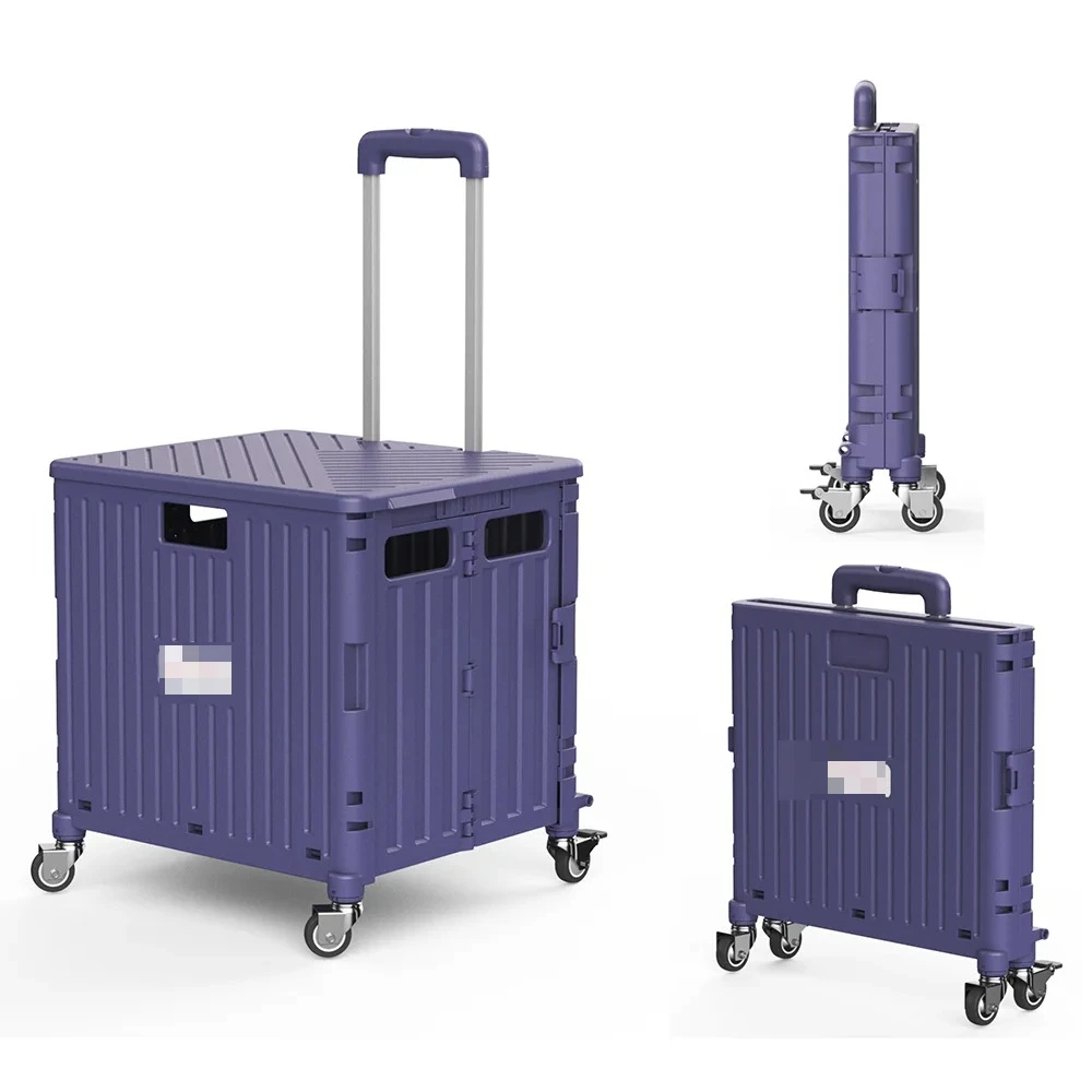 Factory Direct 2026 Newest High Quality 4 Wheels Supermarket Foldable Shopping Cart With Lid & Folding Trolley