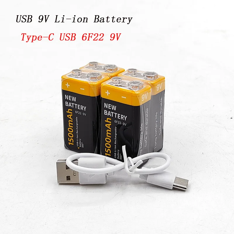 

9V1500mAh 9V USB Square Li-ion battery Type - C Multimeter 6F22 9volt Multimeter microphone Toy Remote control Battery