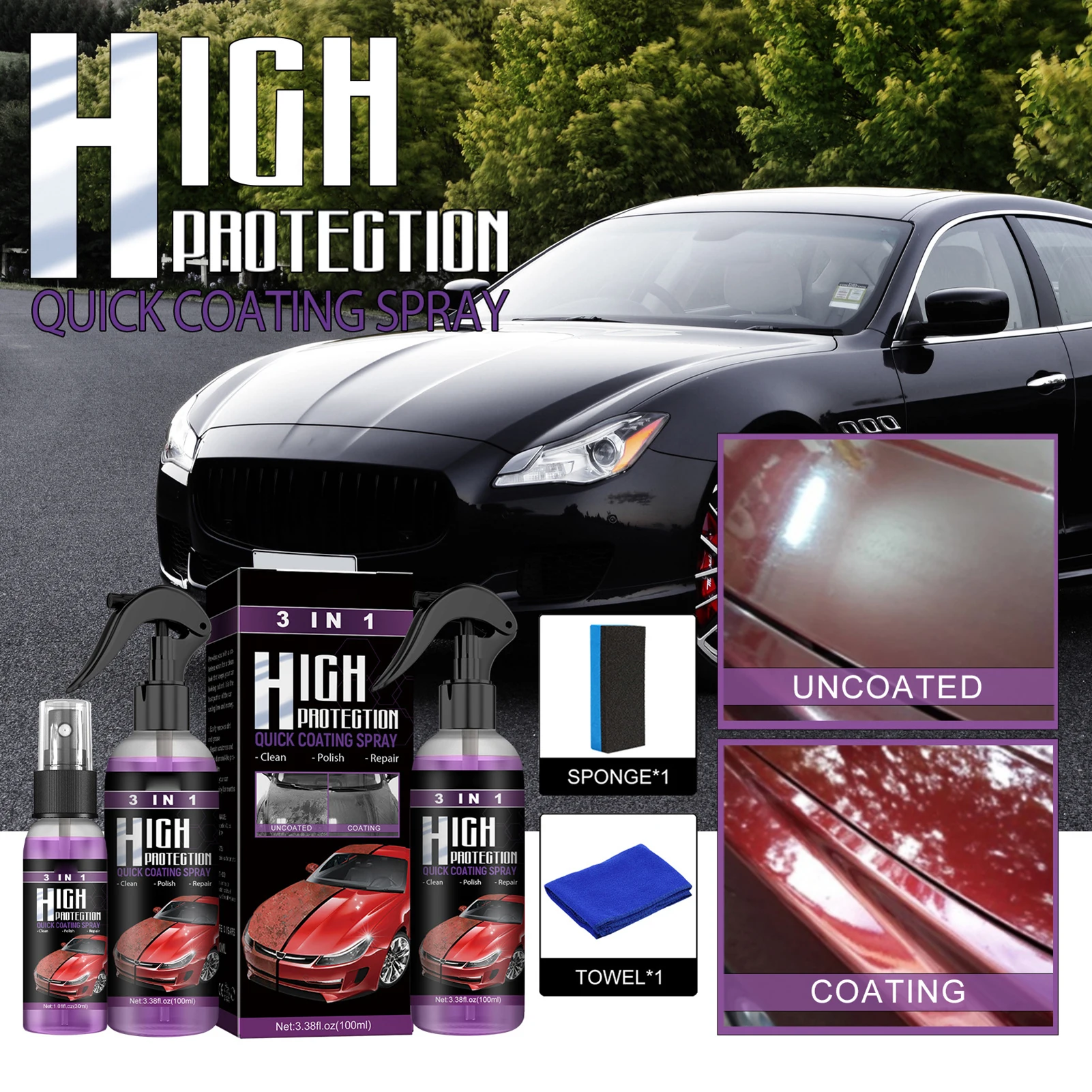 Ceramic Quick Coating Spray for Cars Restore Bright Color Wax Agent Spray Effective on External Solid Surfaces