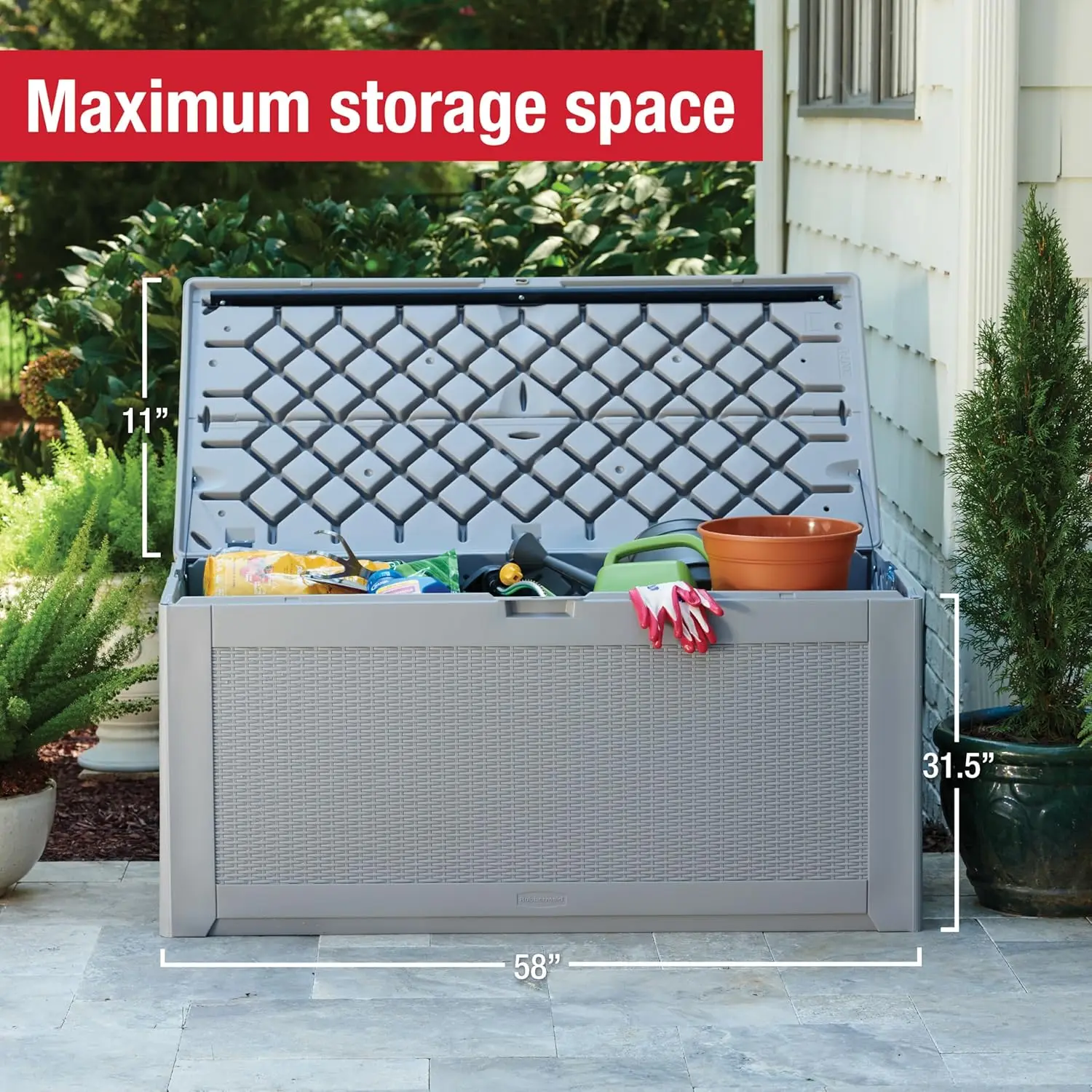 

Extra Large Resin Outdoor Storage Deck Box (134 Gal), Weather Resistant, Gray, Deck Organization for Home/Backyard/Pool Chemical