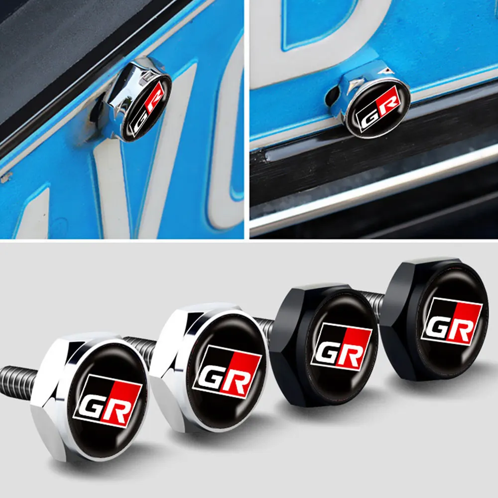 4pcs/set Car Flag Metal Screws License Plate Bolts Auto Accessories For Toyota GR Gazoo Racing Italy Germany French British Flag