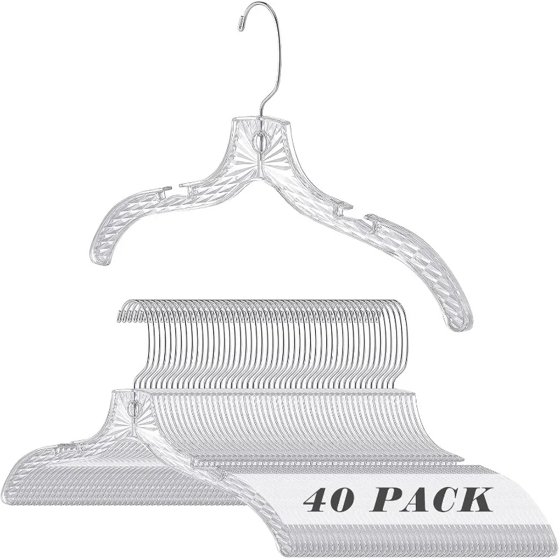 

40 Pieces Clear Plastic Clothes Hangers Acrylic Crystal Cut Hangers for Clothing Closet Coat