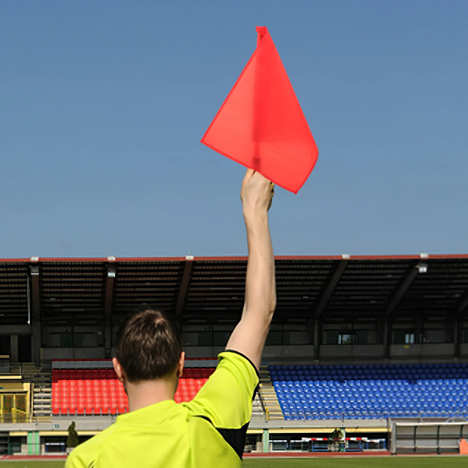 

4Pcs Solid Color Referee Flags Red Waterproof Cloth Stainless Steel Pole Sponge Handle Sports Soccer Football Track Field