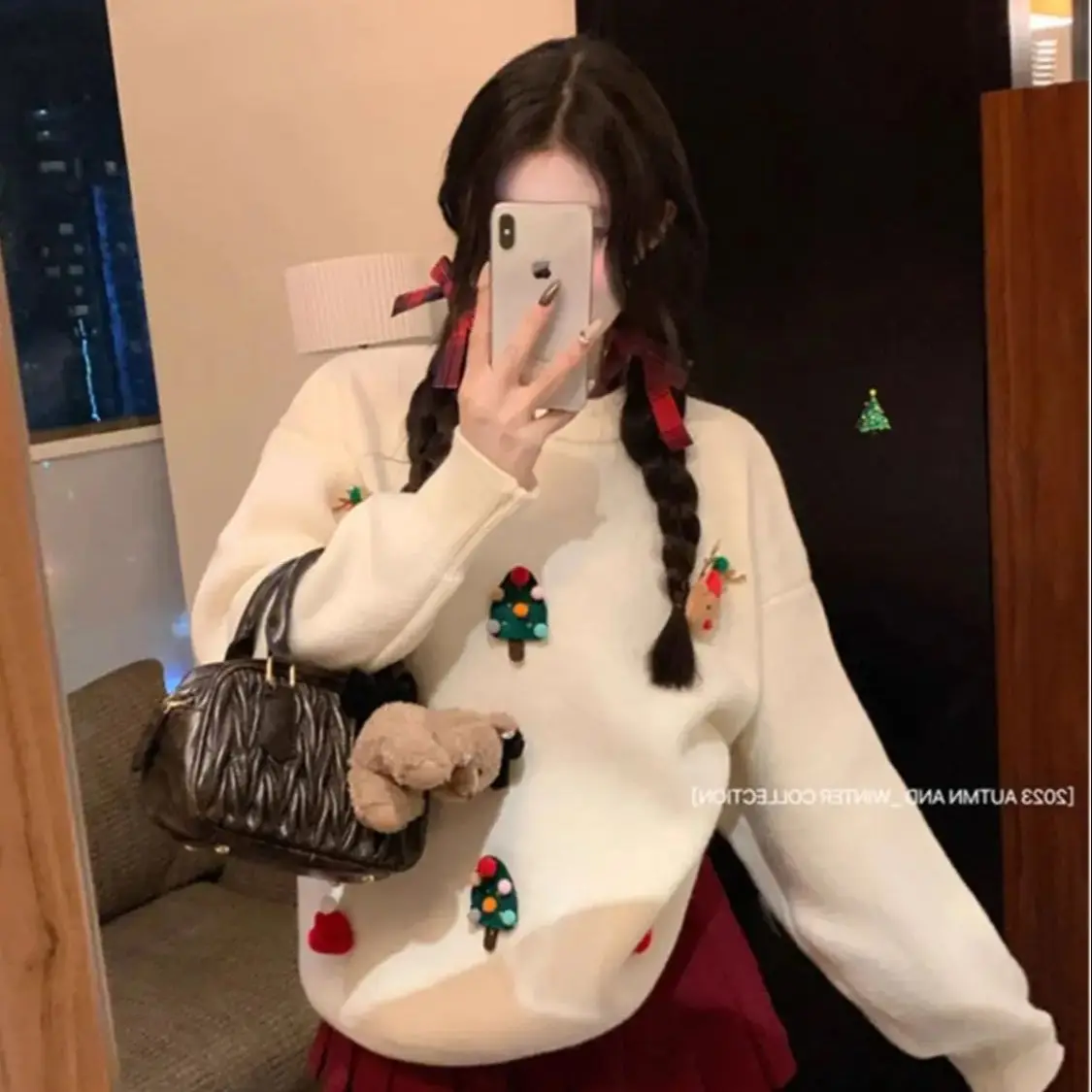 

Christmas Limited Women Pullover Gentle Style Versatile Winter Round Neck Three-Dimensional Christmas Tree Niche Design