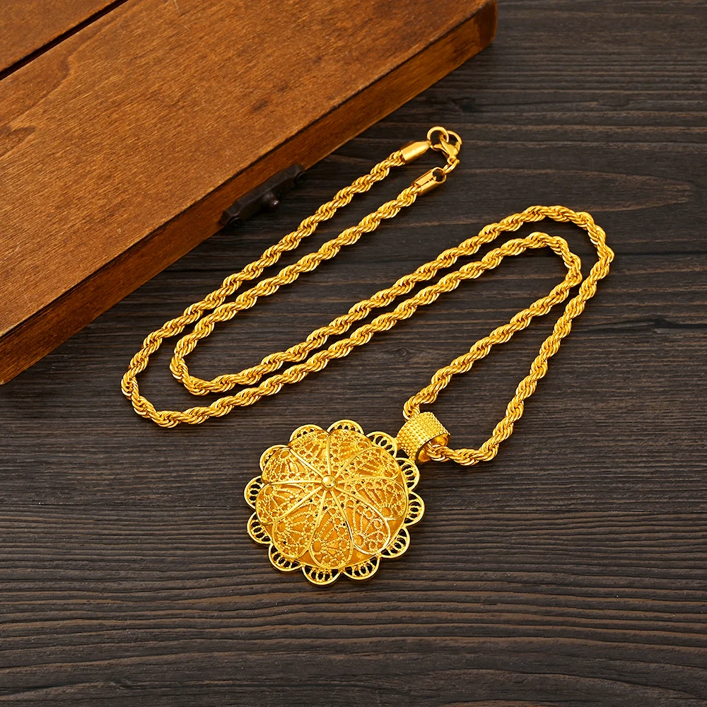 Gold Color Ethiopian Women Jewelry Niecly Necklace Earring Ring Head Chain African Bridal Set Israel Habesha Eritrea Party Gift