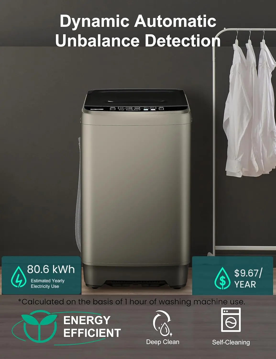 Save Energy Full Automatic Glod Washing Machine with LED Display 17.7 lbs Portable Washer Drain Pump 10 Programs&8 Water Levels
