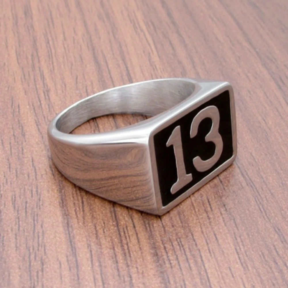 Motorcycle Series European and American Personalized Retro Lucky Numbers 13 Men\'s Stainless Steel Rings Sizes 7-16