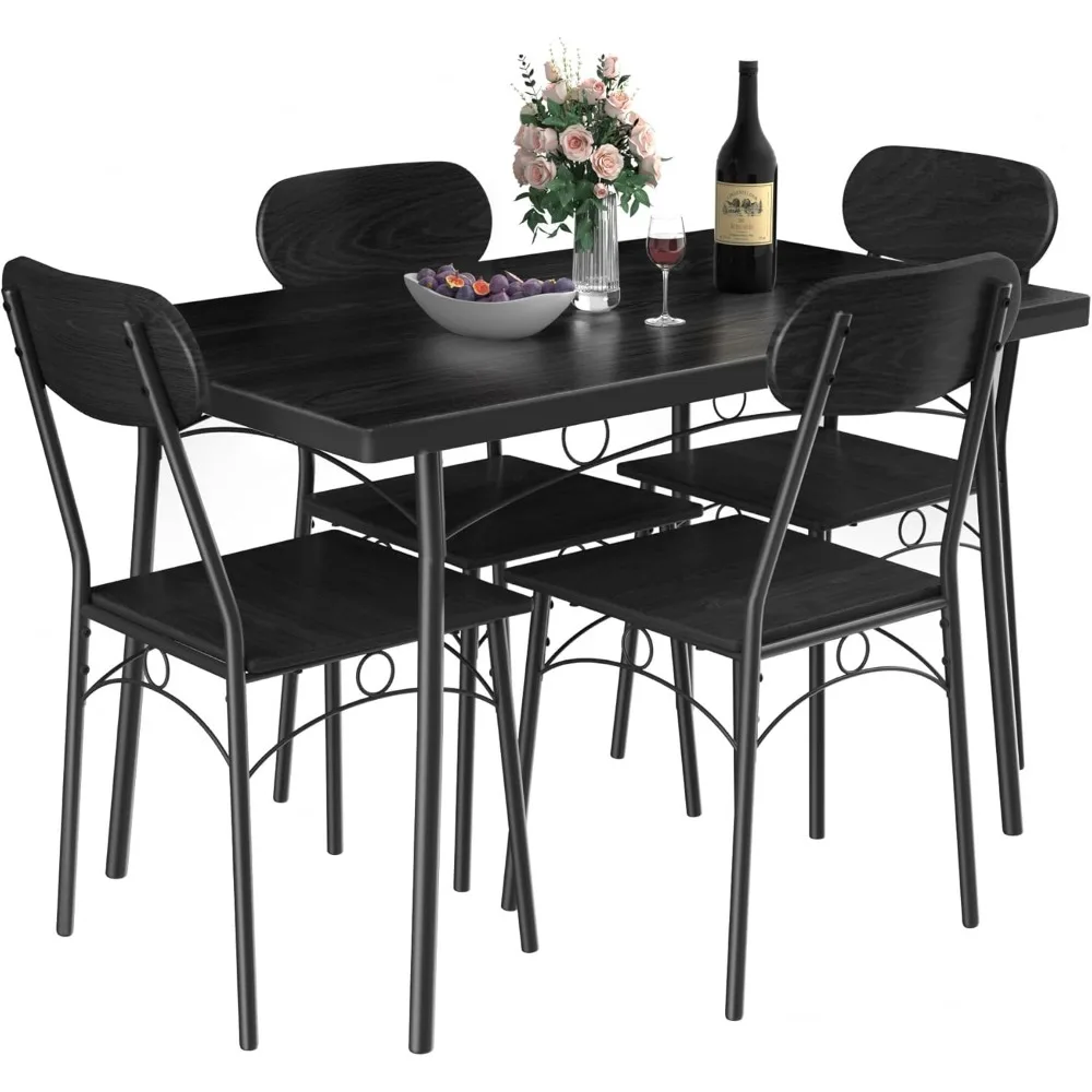 5-Piece Dining Room Table Set, Rectangular Dinette with 4 Chairs for Kitchen, Breakfast Nook, Small Space