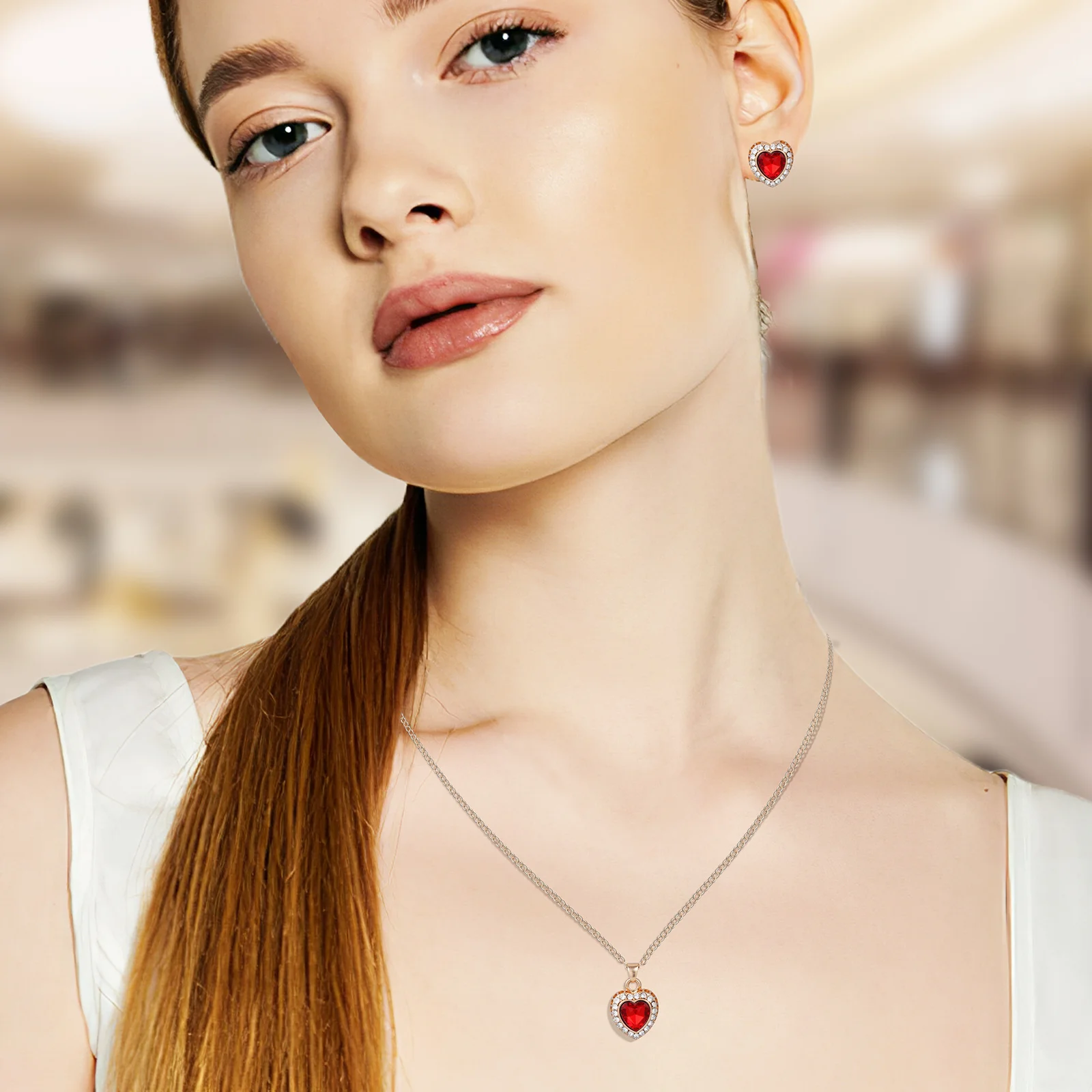 1 مجموعة 1 مجموعة مجموعة مجوهرات على شكل قلب قلادة حمراء أقراط الموضة الإبداعية سوار المرأة قلادة مجوهرات أنيقة للهدايا