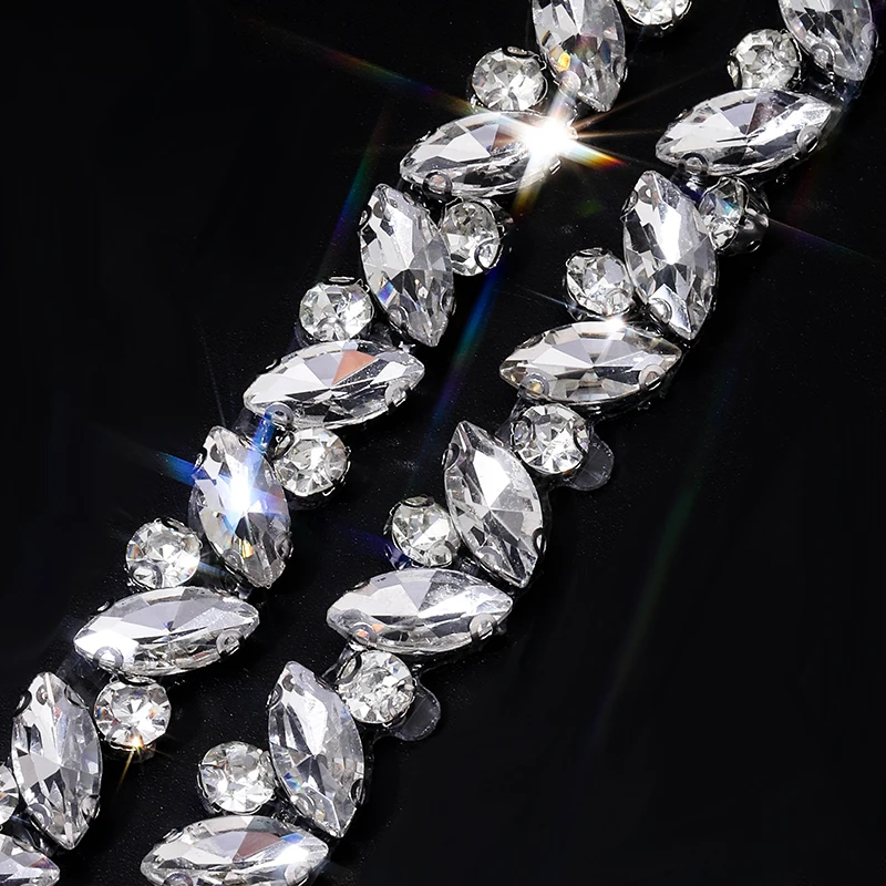 1Yard Horse Eye Crystal Rhinestone Border Diamond Strip Satin Ribbon Shiny Iron On Rhinestone DIY Wed Dress Skirt Accessories