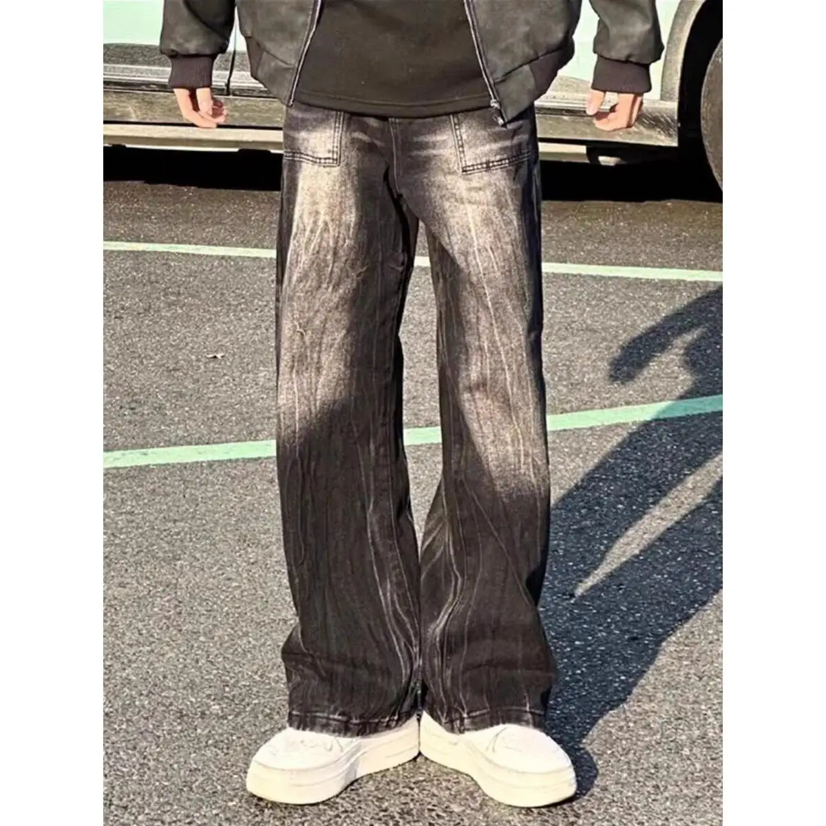 

Ретро-джинсы американского стиля с расклешенными штанинами для мужчин, средняя посадка, облегающий крой, повседневные, без эластана, для весны и осени