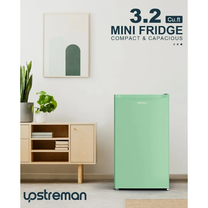 Upstreman 3.2 Cu.Ft Mini Fridge with Freezer, Single Door Mini Fridge, Dorm Fridge, Adjustable Thermostat, Mini Refrigerator