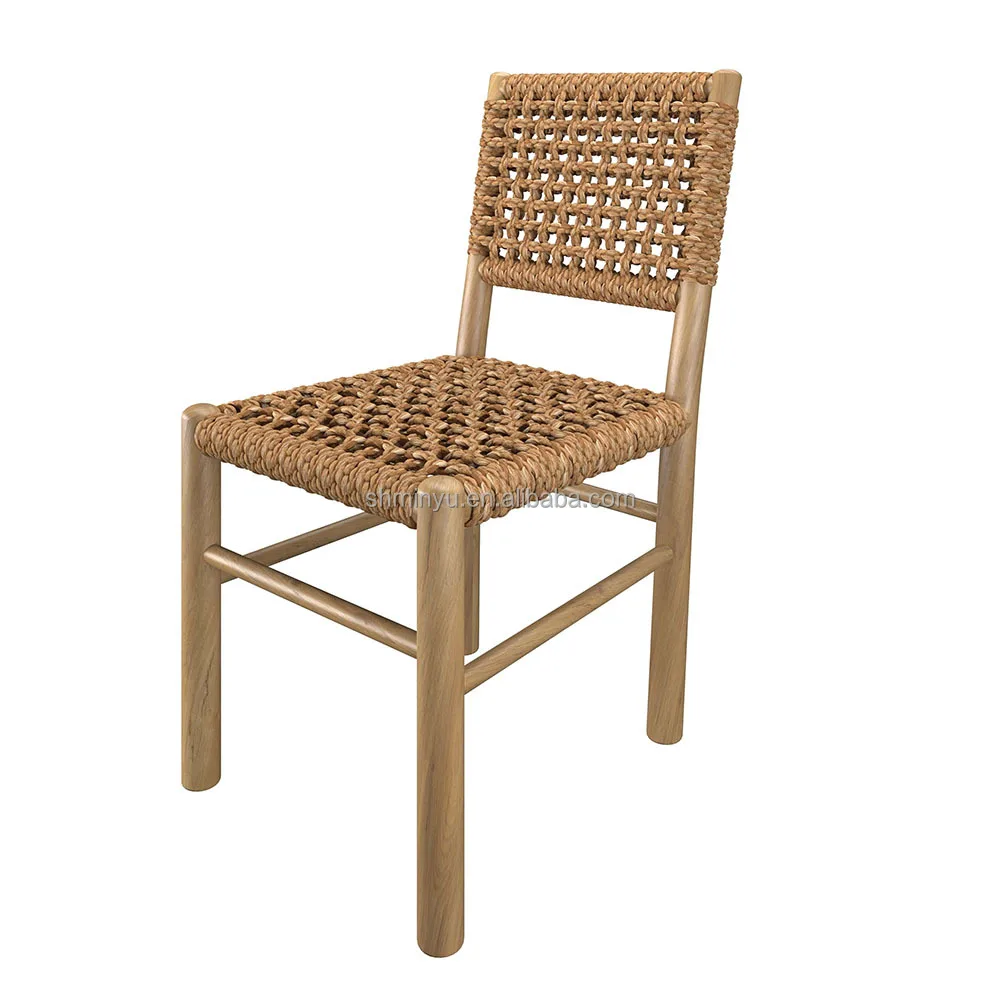 French Farmhouse-Style Wabi-Sabi Dining Chair Modern Design With Solid Wood Gable and Hand-Woven Rattan Seat