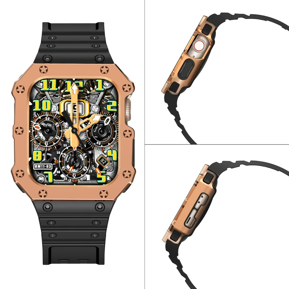 Electroplated TPU Integrated Strap for Apple Watch 44mm 40mm 45mm 41mm 42mm 38mm Sports Silicone Wristband for iWatch 8765432SE