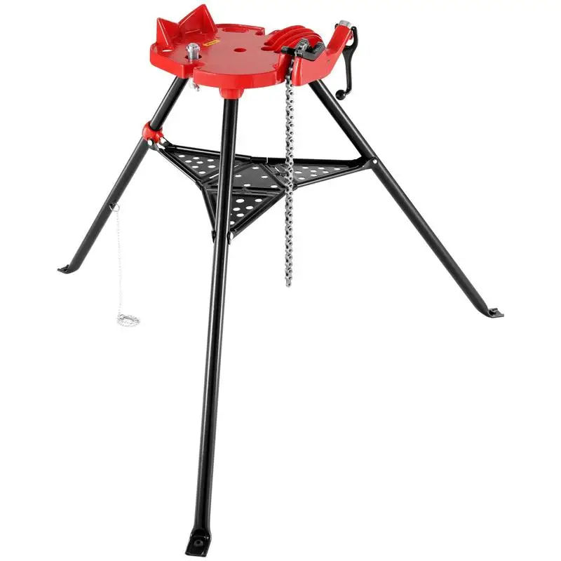 Étau à chaîne pour tuyaux avec support de tuyau, pieds en acier pliables, supports de tuyaux avec plateau à outils. Support trépied avec pince à chaîne, idéal pour divers matériaux de tuyauterie.