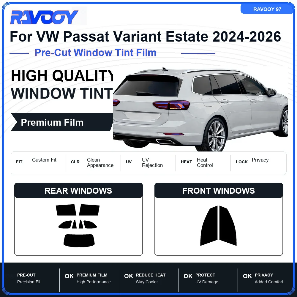 Premium Pre-Cut Window Tint For VW Passat Variant Estate 2024-2026 Front & Rear Windows UV Heat Rejection Privacy Film