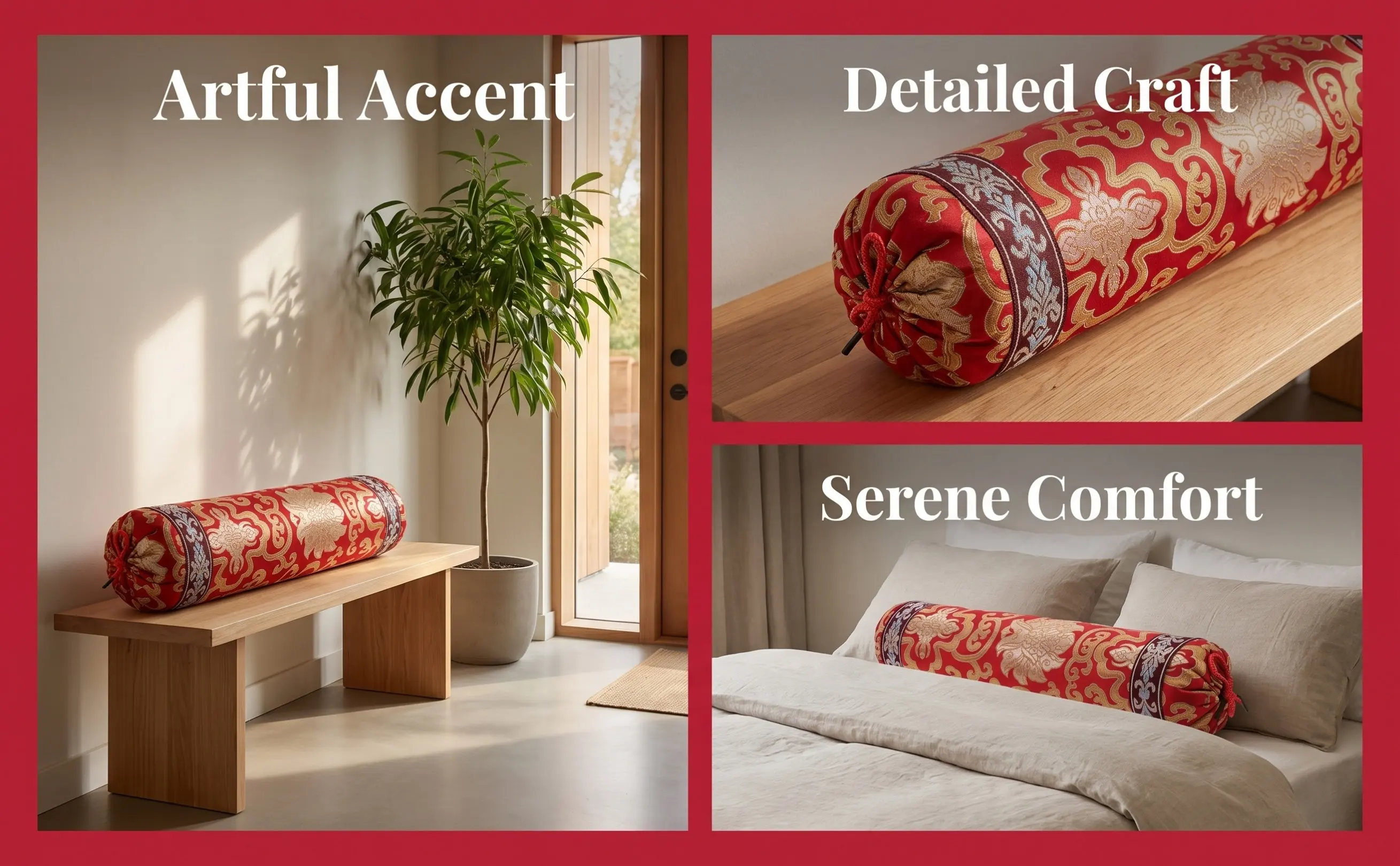Small Round Pillowcase Elegant Chinese Embroidered Buckwheat Pillow for Neck Support Oriental Sofa Bedroom Decorative Throw