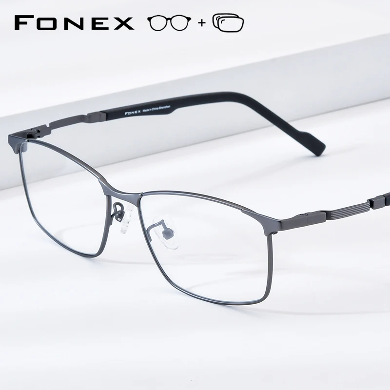 FONEX Progressive Prescription Eyeglasses Photochromic Anti Blue Myopia Optical Lenses Eyewear Men Square Titanium Glasses 916