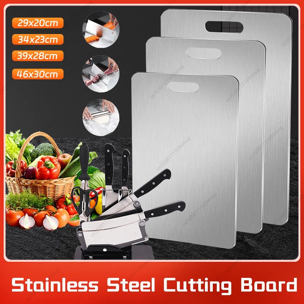 Stainless Steel Cutting Board Double Sided Baking Board Thickened Pastry Board Easy To Clean for Meat Fruit Vegetables Baby Food