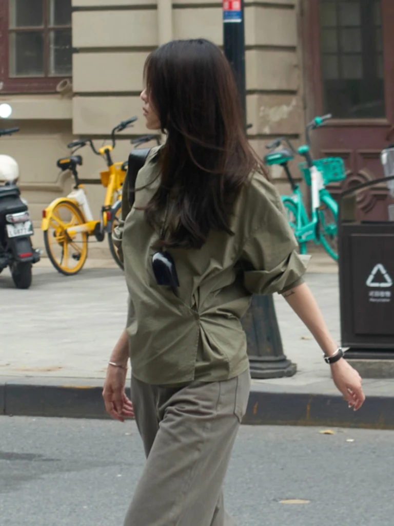 

Clo De Studio Women's Loose Fit irt with Dstring Asymmetrical Buttoning Design Skin-friendly Cotton Long Sve