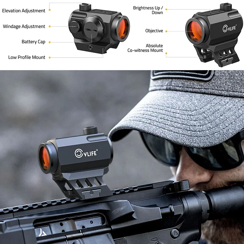 

JackalHowl Red Dot Sight 1x20mm 2 MOA Motion Awake 10 Brightness Settings Compact Optics With Absolute Co-Witness Mount