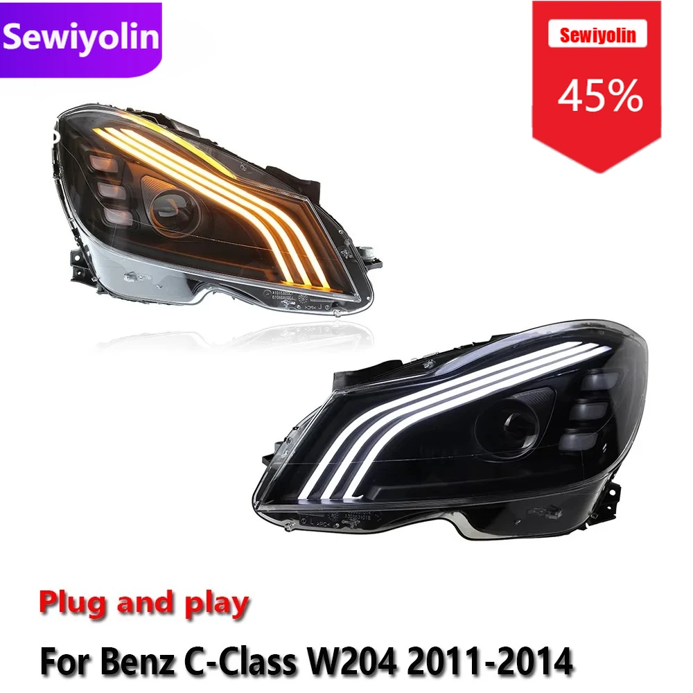 

Sewiyolin Car DRL LED Headlight Assemblies For Benz C-Class W204 2011-2014 Fog DRL Brake Turn Signal Lamp Plug And Play