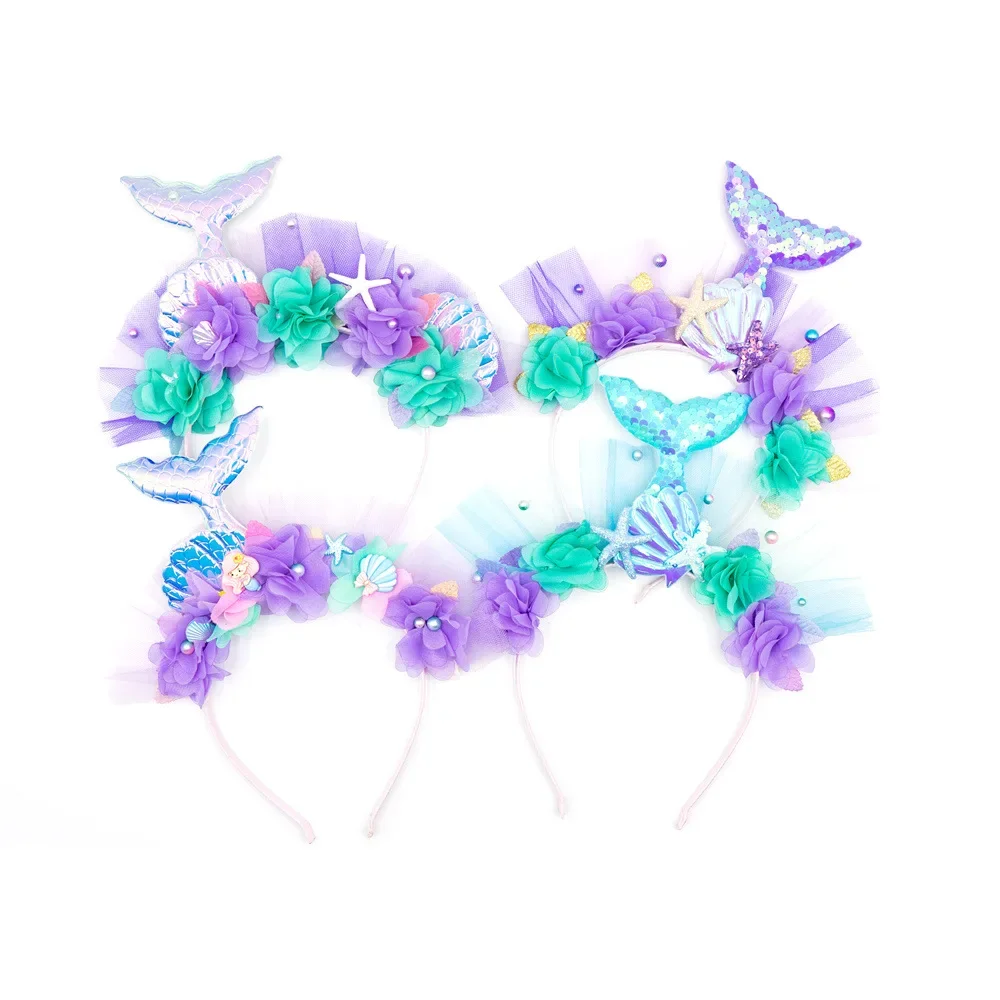 Mermaid Little Girl Plastic Hairband Magic Stick Set Hair Clasp Sequin Fishtail Starfish Hairpin Cartoon Hair Accessories Kids
