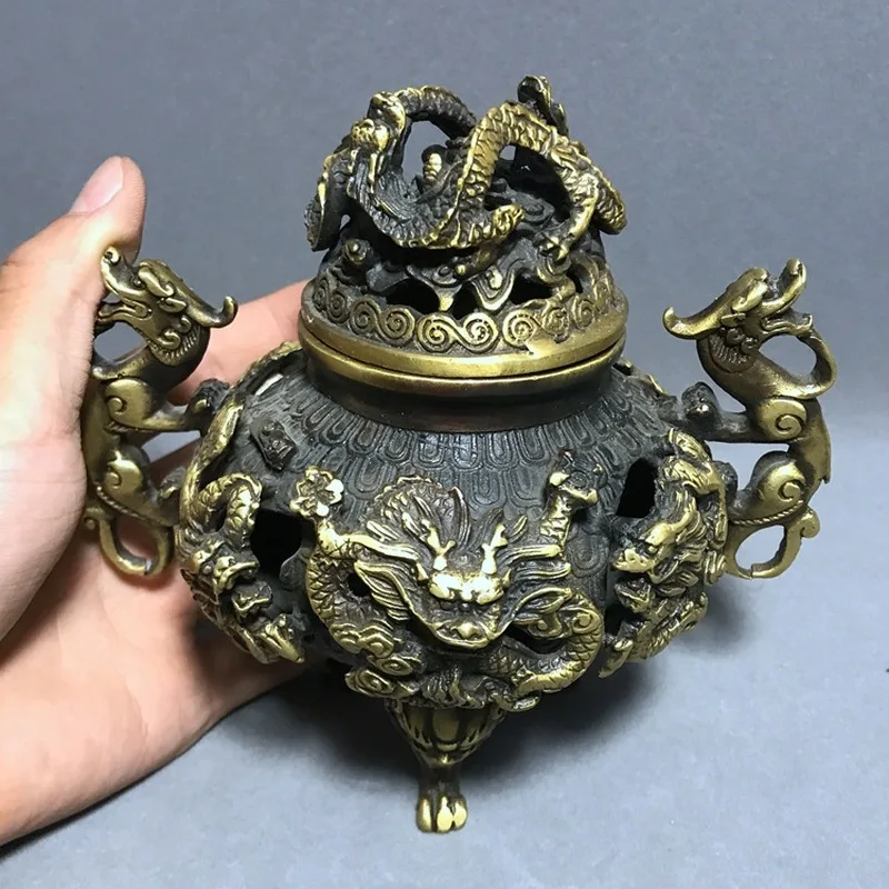 Antique Bronze , Nine-Dragon , Imperial Incense Burner Craftsmanship from the Qianlong Era of