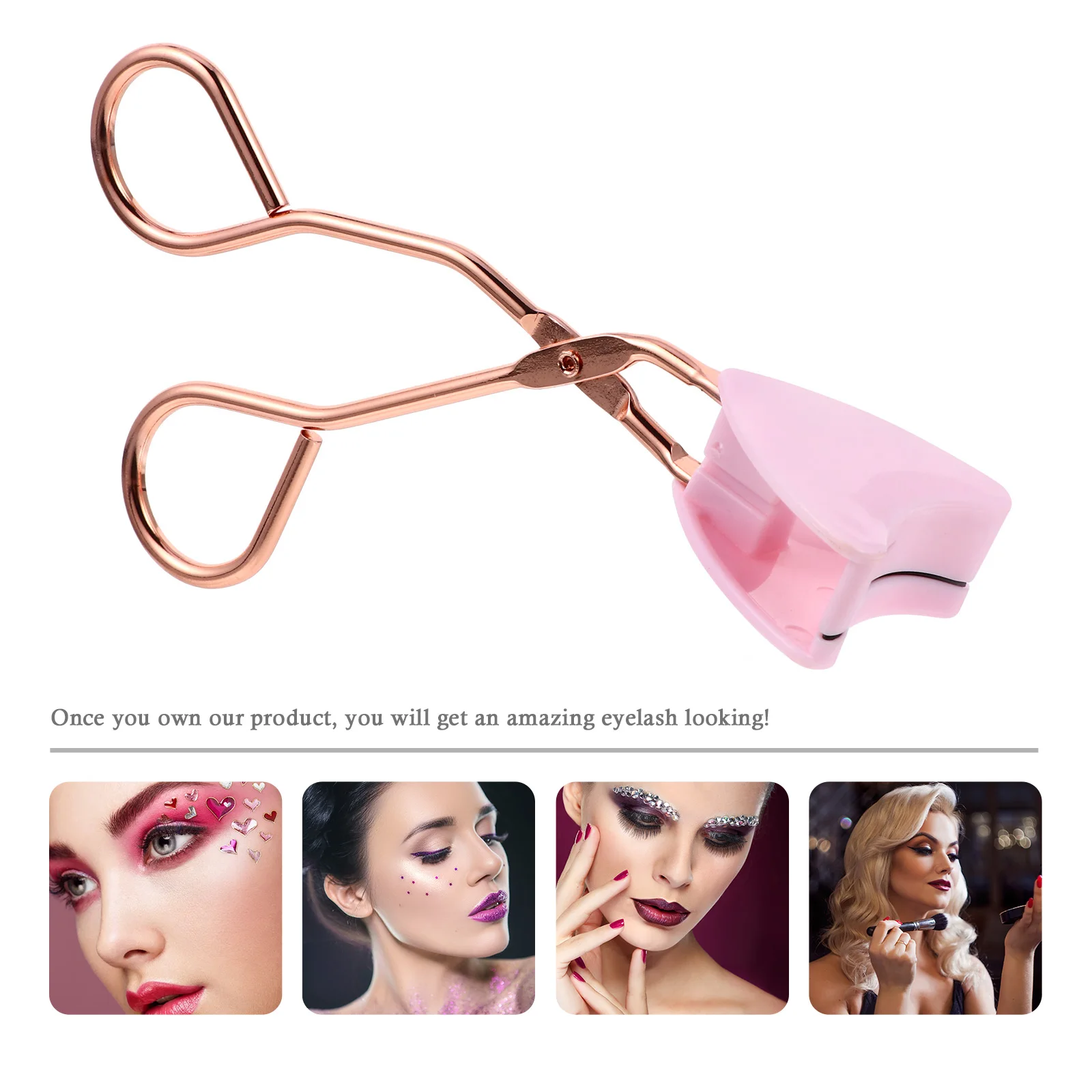 

Self Eyelash Curler Hair Makeup Clip Fake Eyelashes Angled Pink Magnetic Stripe Woman