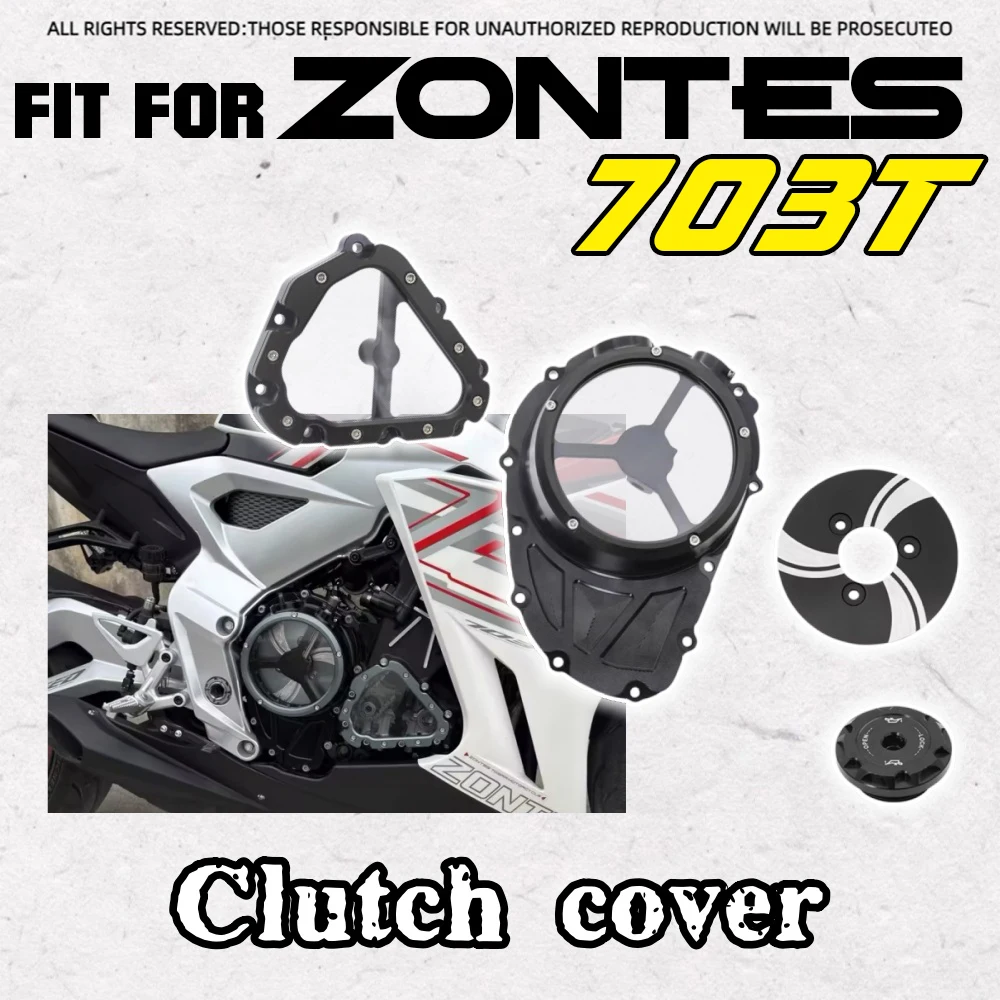 Motorcycle Clear Visible Clutch Cover Right Engine Protective Shell Timing Chain Decor Cover Fit ZONTES 703F/T