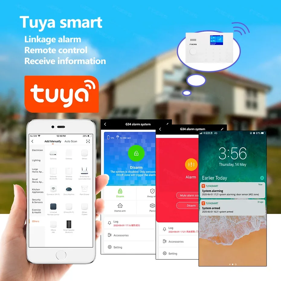 FUERS Tuya WIFI GSM Sistem Alarm Putih Nirkabel Sistem Alarm Keamanan Rumah Anti Maling Kontrol Aplikasi Siren Detektor Gerak Sensor PIR