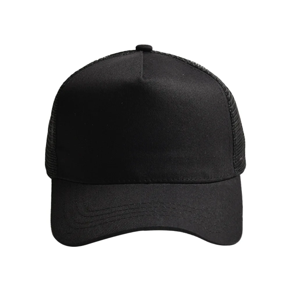 Custom Logo Print Basic Solid Color Mesh Breathable Baseball Cap Summer Sunshade Mesh 5 Panels Truck Driver Cap Wholesale