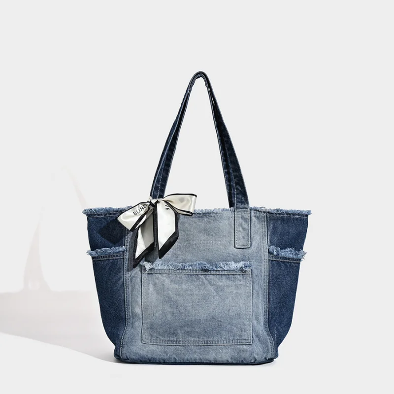 

Large Capacity Washable Denim Tote Bag for College Students Class Simple Versatile Lazy Style Crossbody Bag