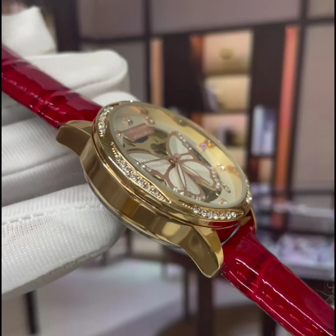 Women's Luxurious Butterfly Dial Automatic Mechanical Watch, Diamond-Encrusted