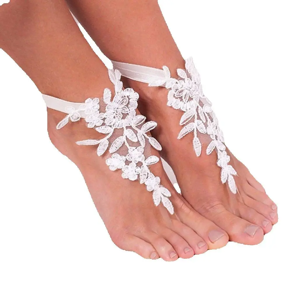 Giá Rẻ Ren Bãi Biển CướI Chân Trần Giày Sandal 2021 Buttefly Ngọc Trai Mắt Cá Chân Dây Chuyền Tự Làm Cô Dâu Phù Dâu Trang Sức Chân