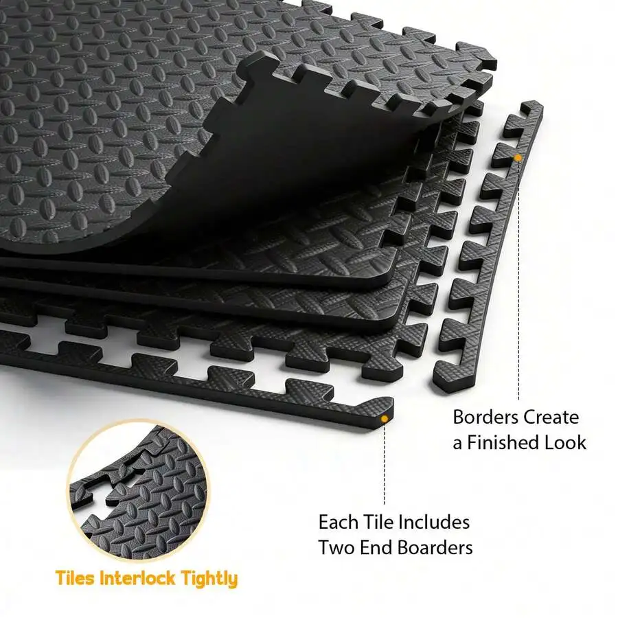 Puzzle Exercise Mat ½ In, EVA Interlocking Foam Floor Tiles For Home Gym, Mat For Home Workout Equipment, Floor Padding For Crawling, Black, 20 In X 20 In X ½ In, 64 Sq Ft - 24 Tiles (24, Black)