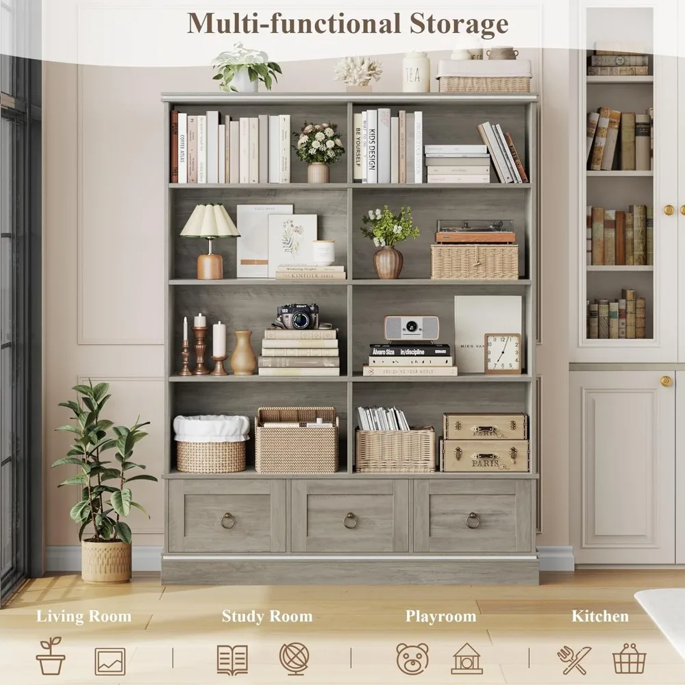 Estante larga de 47 polegadas com gavetas, estante de armazenamento de 5 camadas, grandes prateleiras de exibição, 63 polegadas