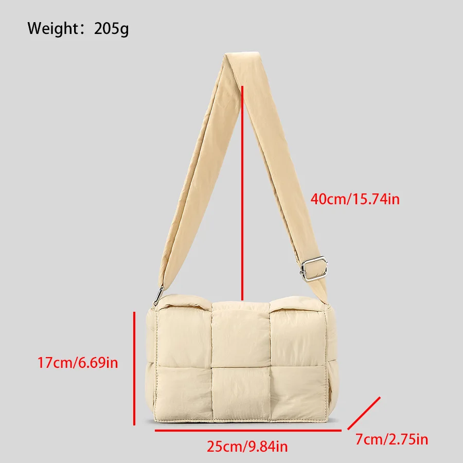 Fashion Weave Square Puffer Bag Designer Padded Women Shoulder Bags Nylon Down Cotton Crossbody Bag with Removable Inner Purses