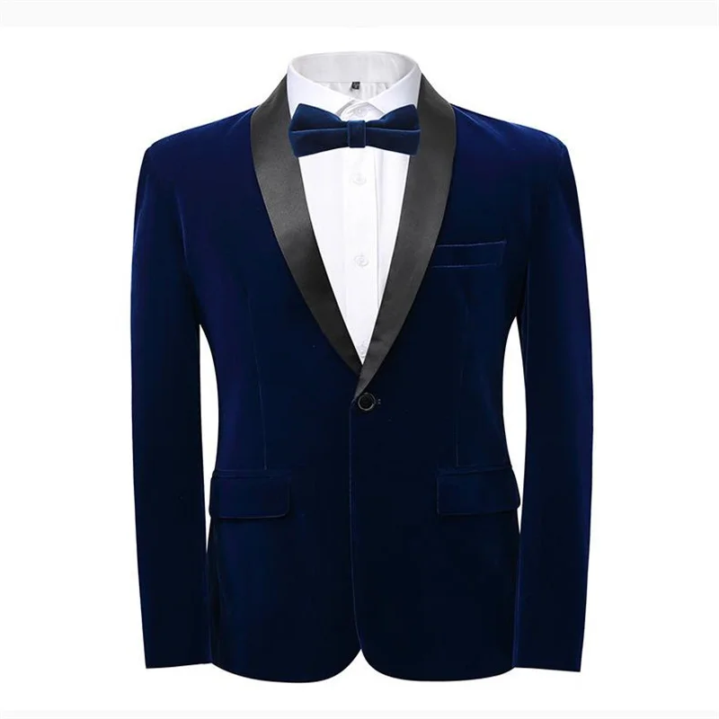 High-grade Men Luxury Gold Velvet Suit One Button Slim Fit Jacket Blue / Red / Green New Homme Wedding Prom Party Dress Blazer