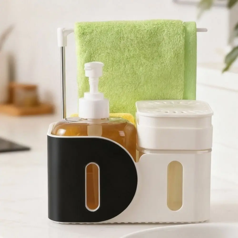 

Plastic Hand and Dish Soap Dispenser Set Refillable Rag Holder Dual Soap Dispenser with Sponge Holder Dishcloth Holder