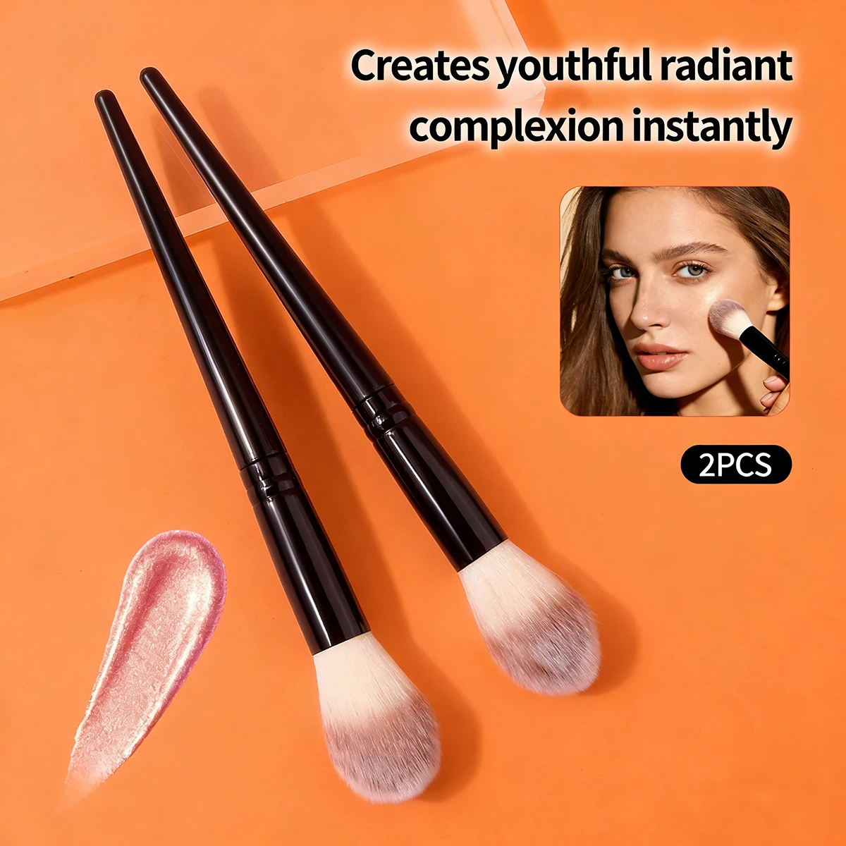 2 Stück Rougepinsel in Flammenform, Gesichts-Highlighter-Pinsel, Konturpinsel, weicher Make-up-Pinsel, professionelles, unverzichtbares Make-up-Tool