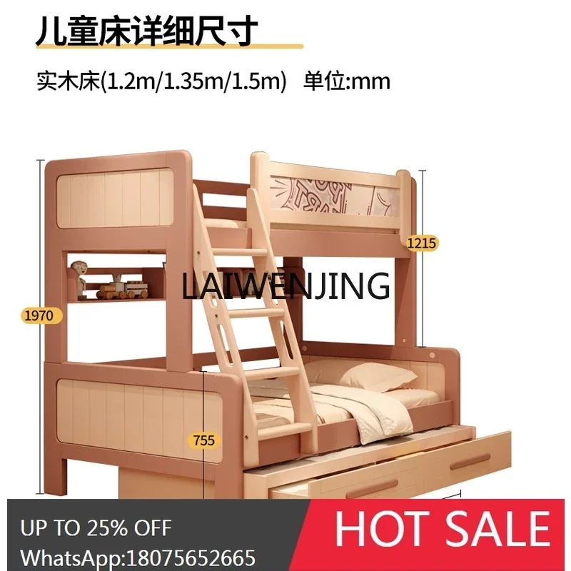 

solid wood bed double small apartment bedroom room two floors high and low mother and child bed