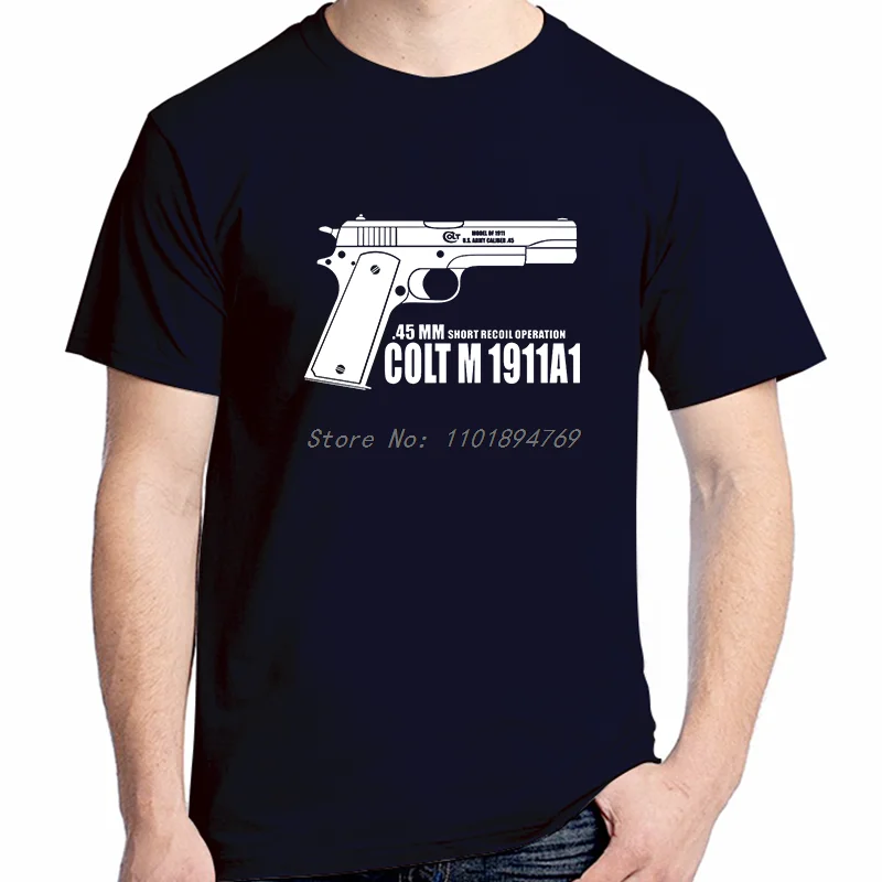 Camisetas gráficas de moda Colt M1911a1, camiseta con estampado transpirable, camisetas de manga corta con cuello redondo de algodón de verano para hombre