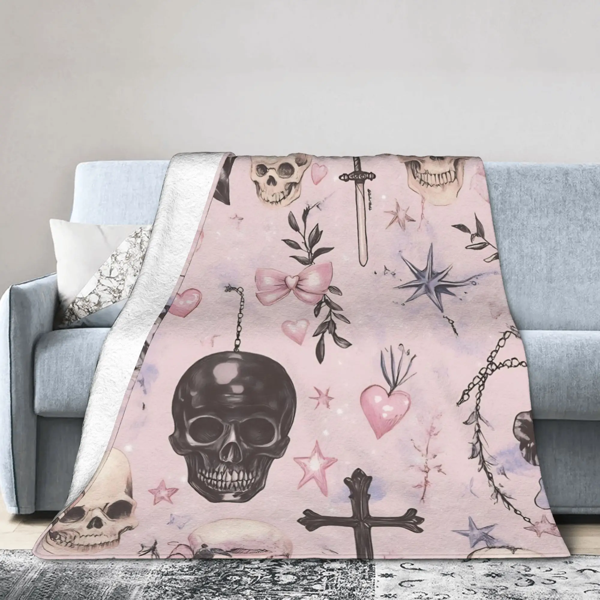 Halloween Gothcore Blankets Witchy Cross Plush Funny Warm Throw Blanket for Home Spring/Autumn