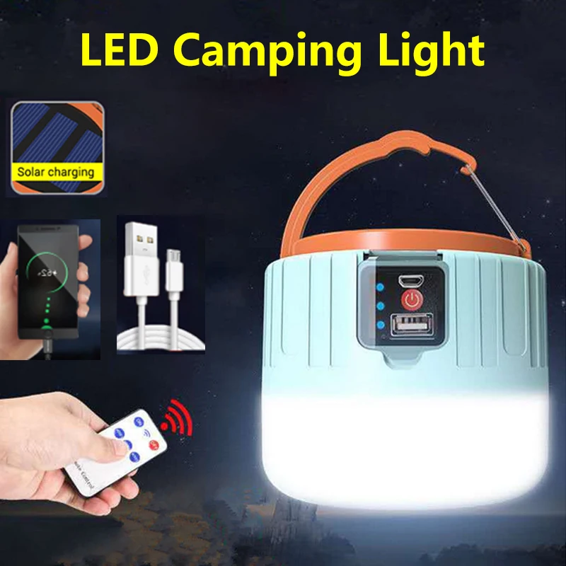 Solar LED Camping Light Waterproof Outdoor Tent Lamp USB Rechargeable Portable Lanterns Market Emergency Lights For BBQ Hiking