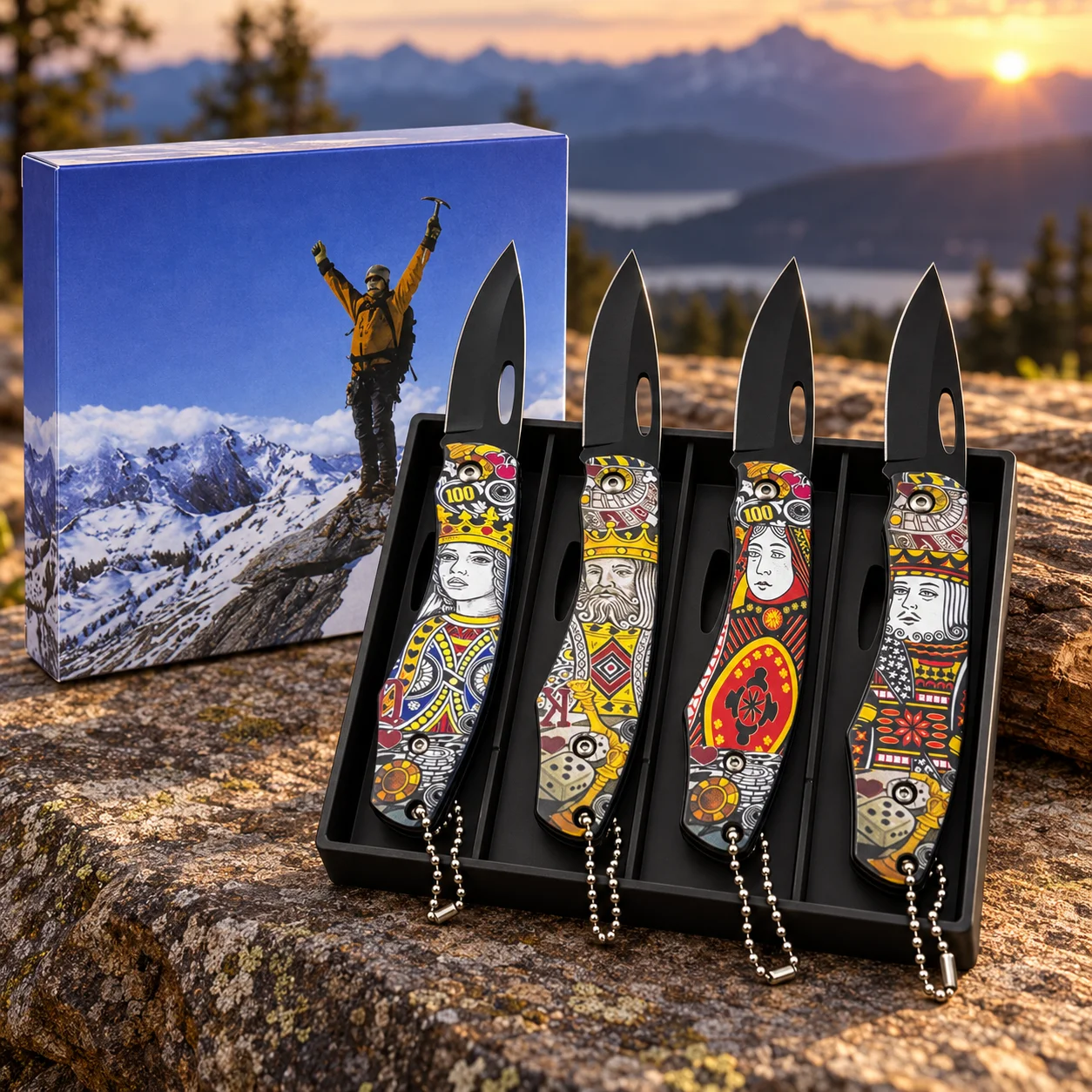 4 Pack Folding Knife Set Stainless Steel Blade with Clip EDC Knife for Outdoor Camping Hiking Mens Gift