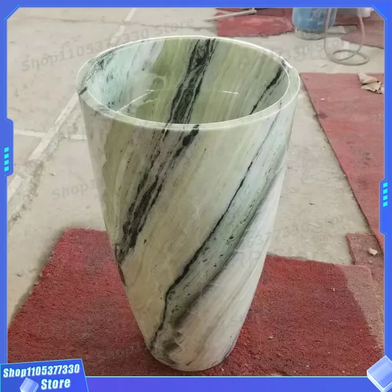 Luxury Green Marble Pedestal Sink Handmade Bathroom Basin Elegant Stone Washstand Modern Vanity Unit for Home Decor Interior