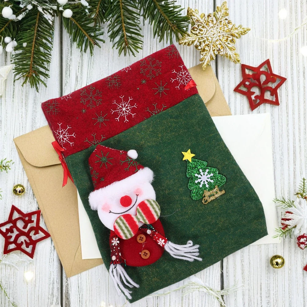 

2 Pcs Vintage Felt Gift Bag Drawstring Empty Bags Cute Goodie 3d Christmas Candy Treat Drawstring Holiday Plush Fabrics Purse